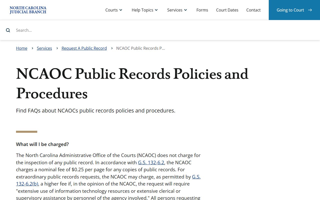 Stokes County Clerk of Superior Court records NCAOC public records policies