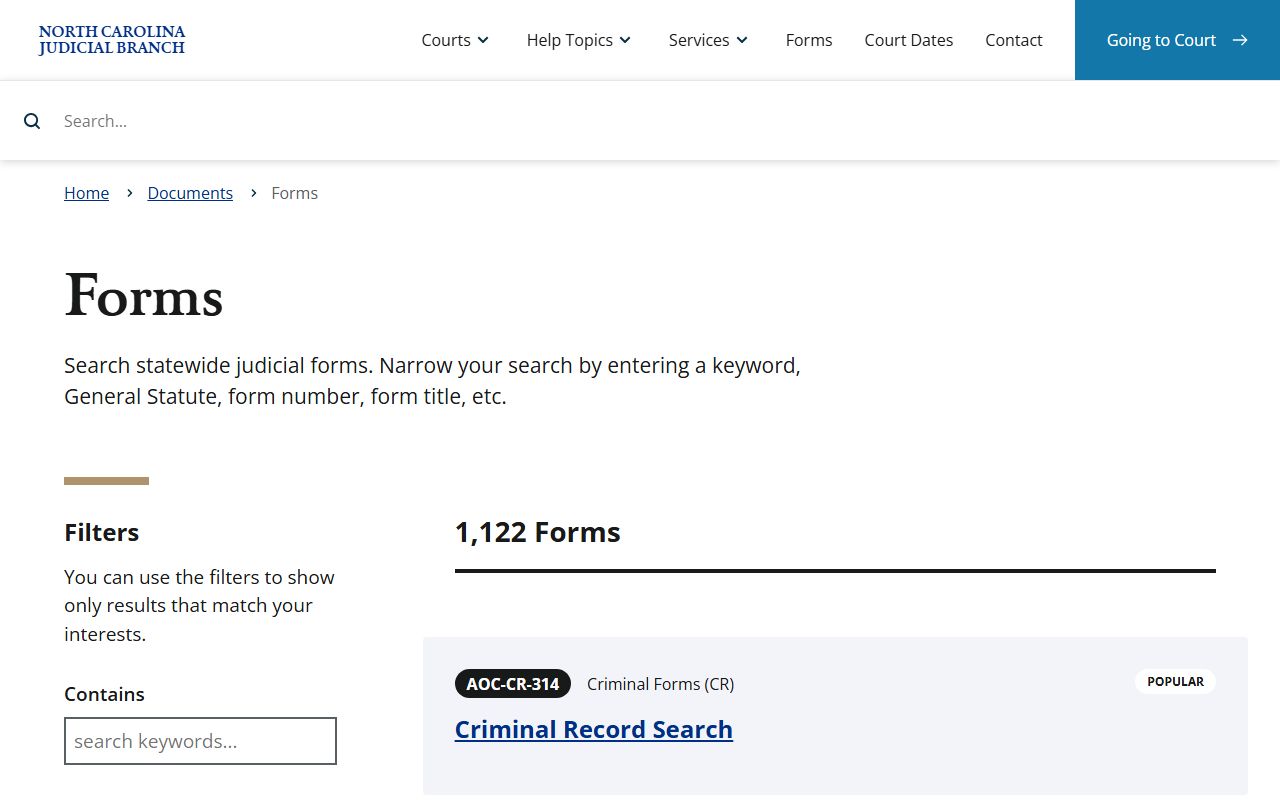 Stokes County Clerk of Superior Court records forms search page
