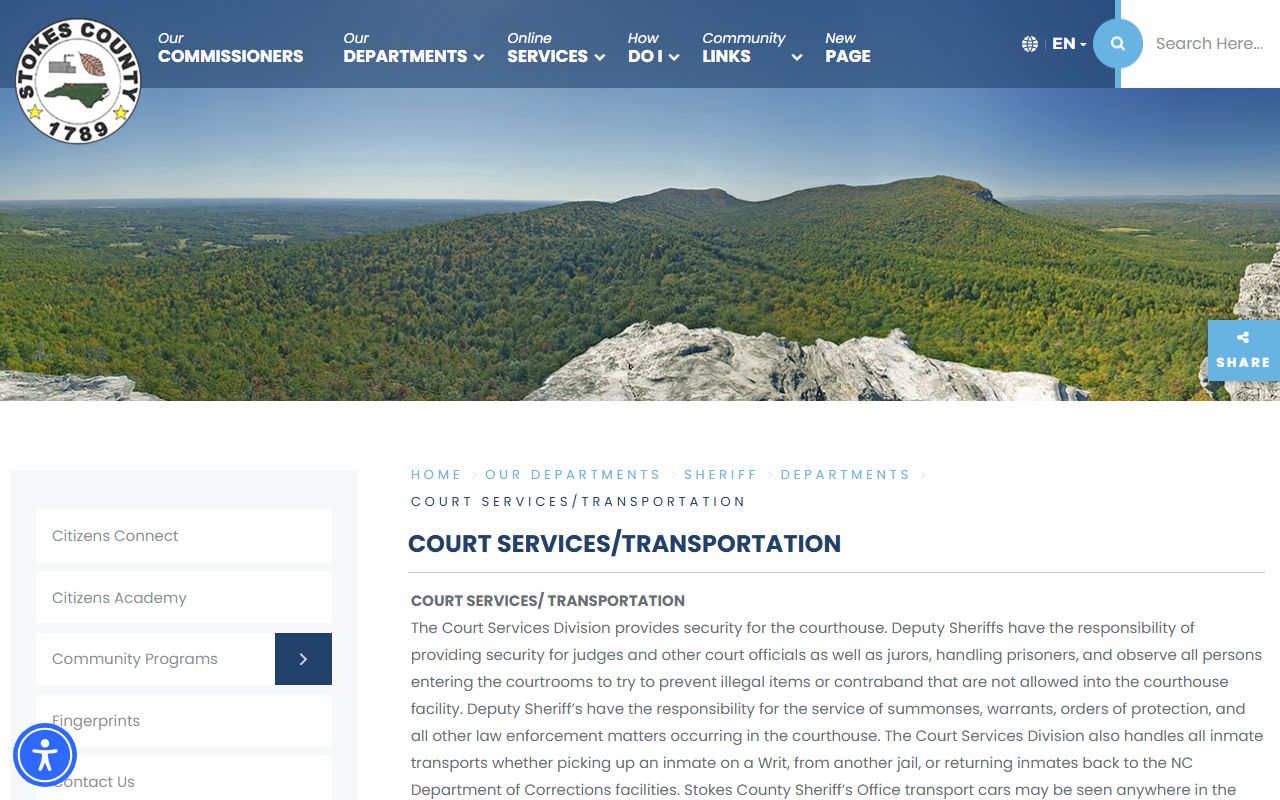 Stokes County arrest records and court charges sheriff court services page