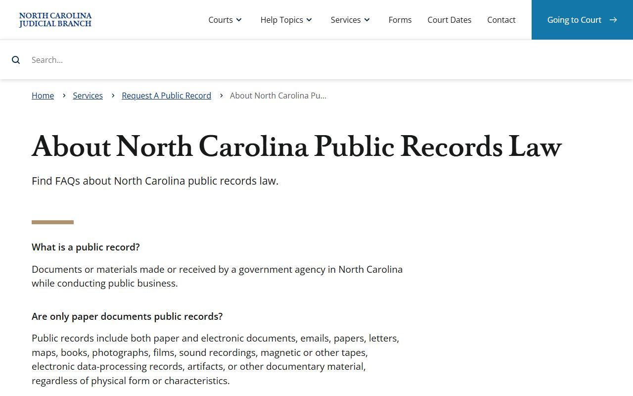 Stokes County court records North Carolina public records law guidance