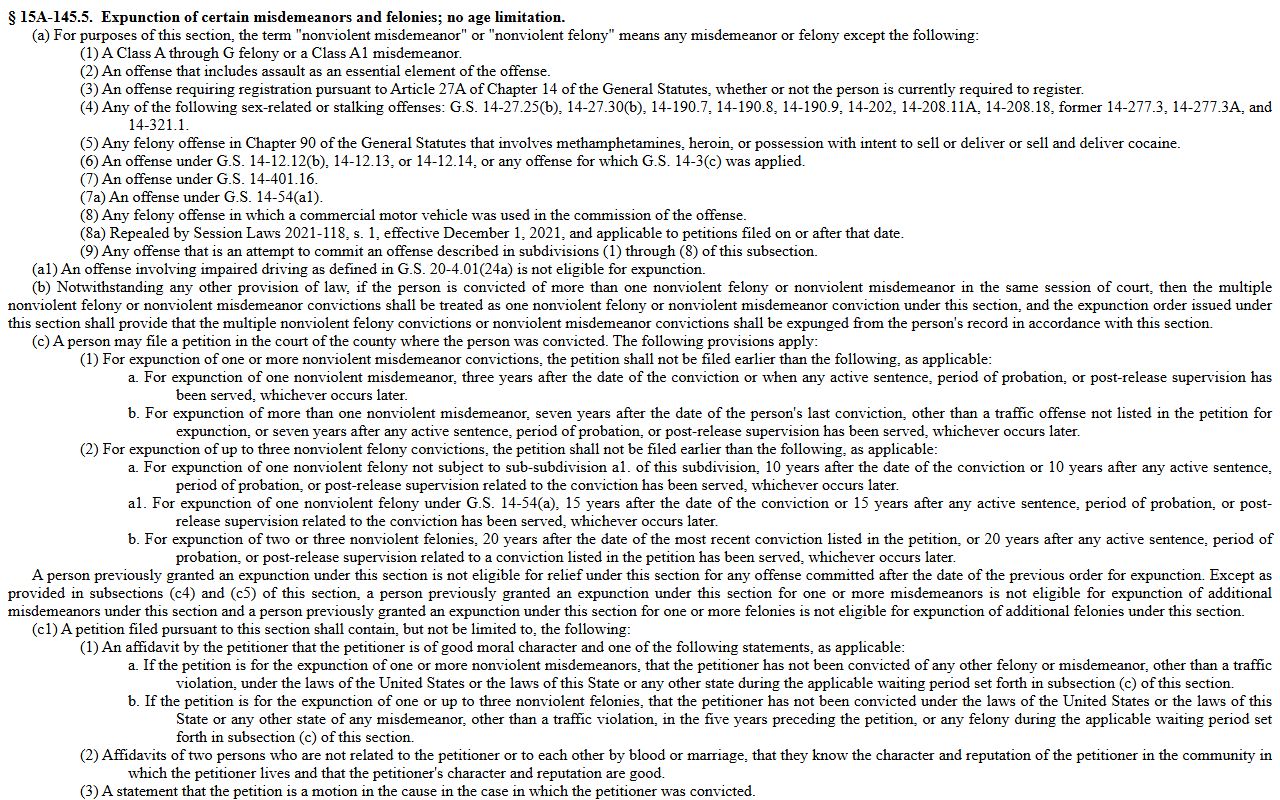 Stokes County criminal court records G.S. 15A-145.5 expunction eligibility