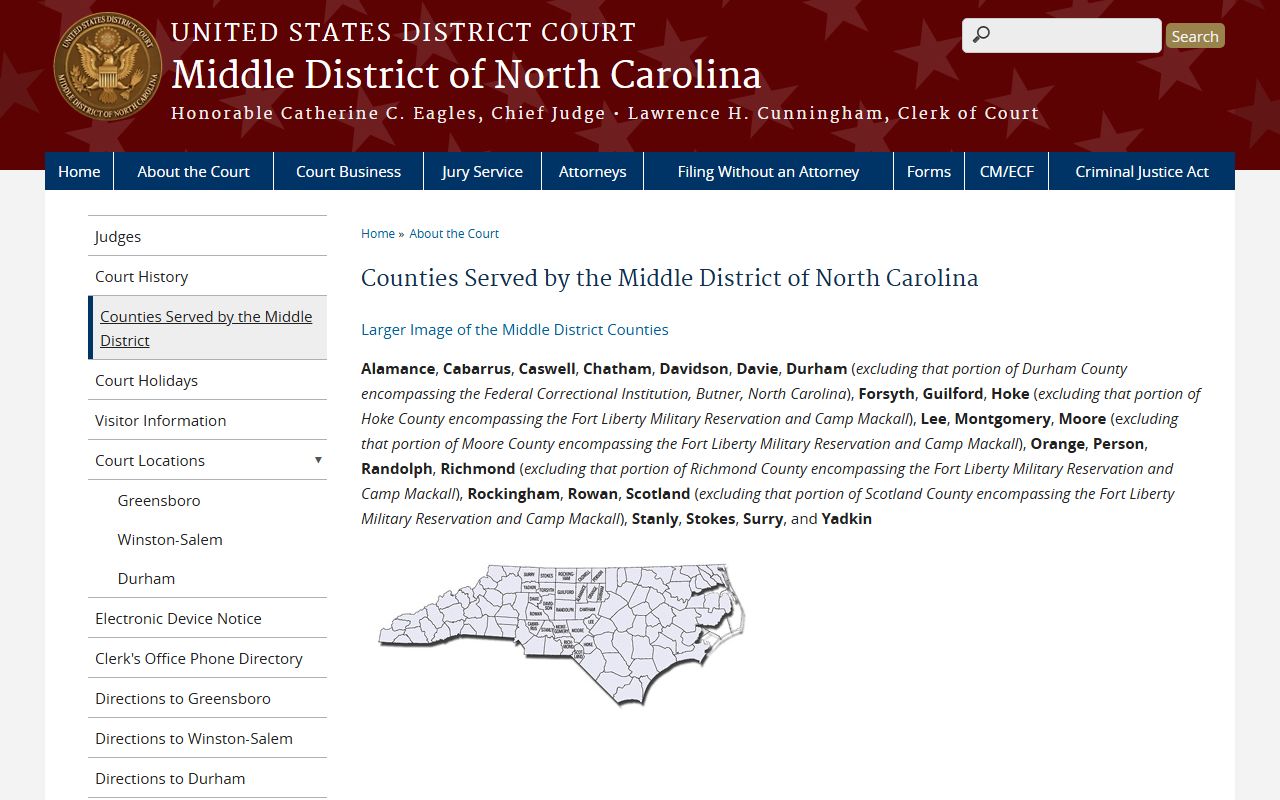 Stokes County District Court Middle District counties served page