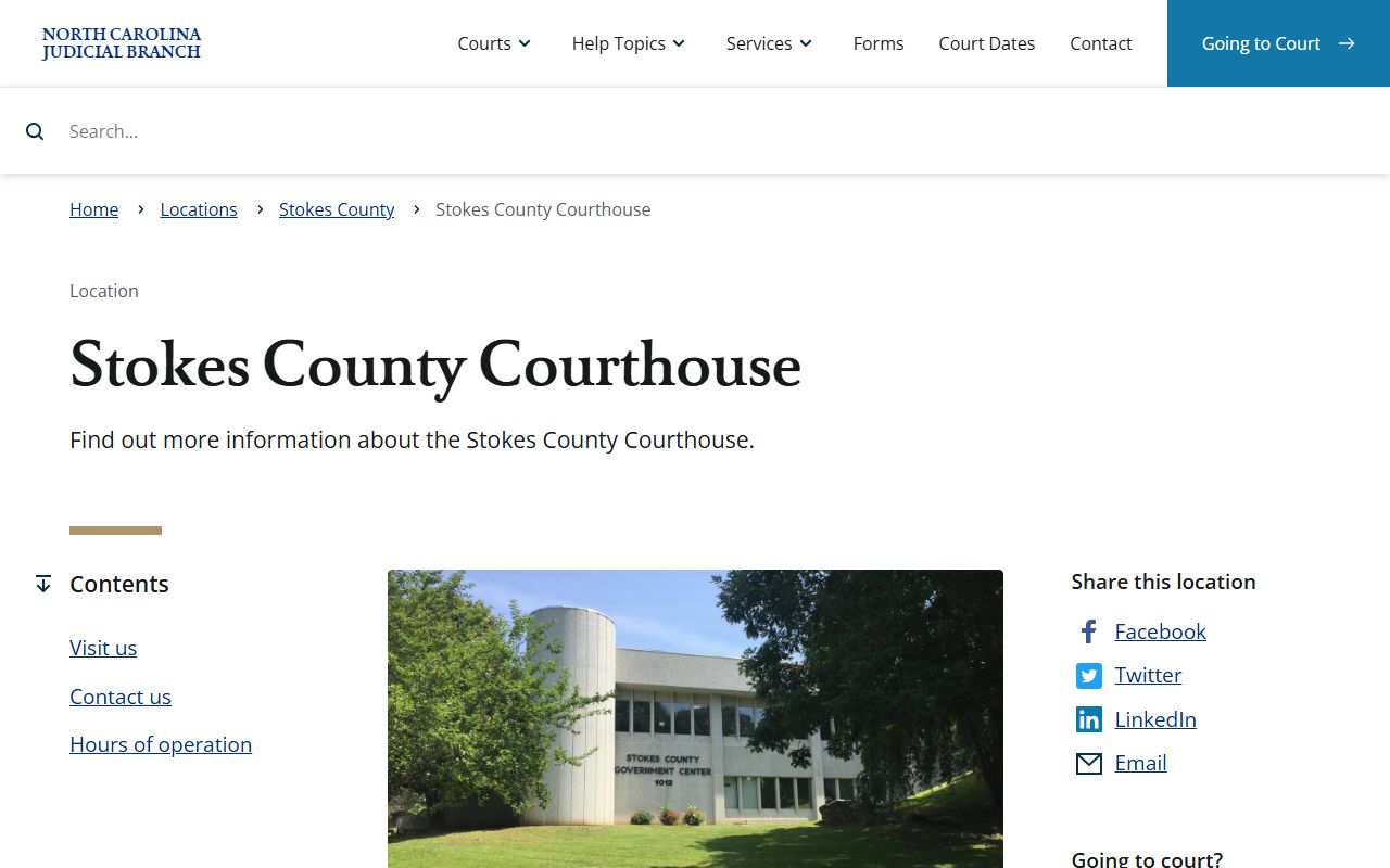 Stokes County courthouse court records address page