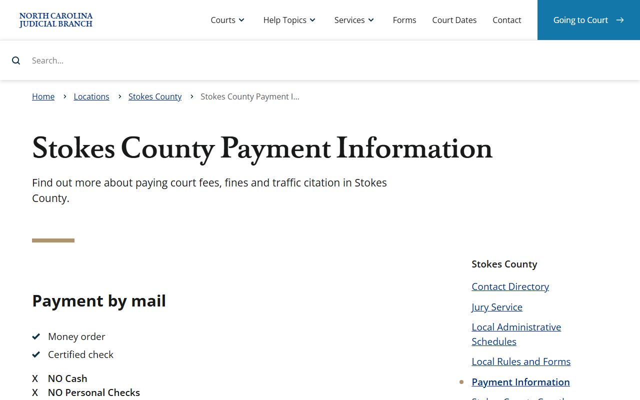 Stokes County court records payment information