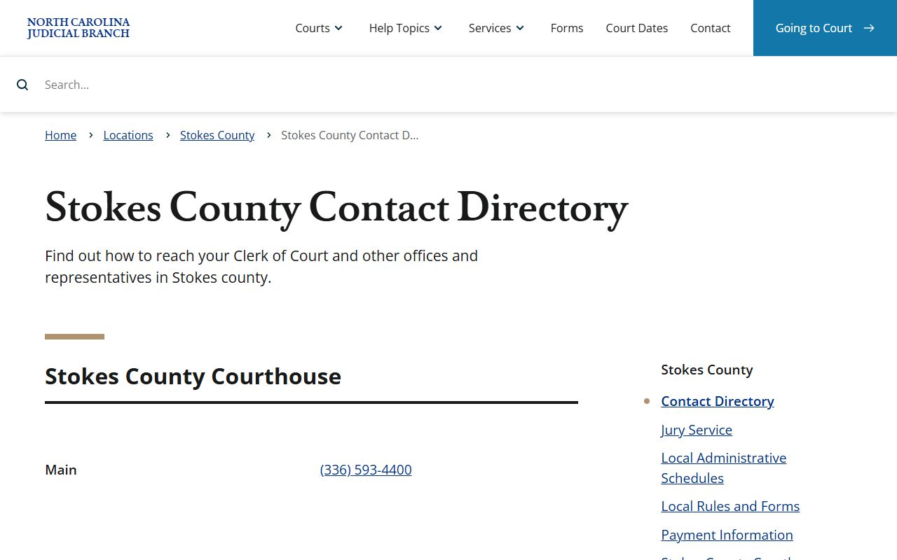 Stokes County court records contact directory