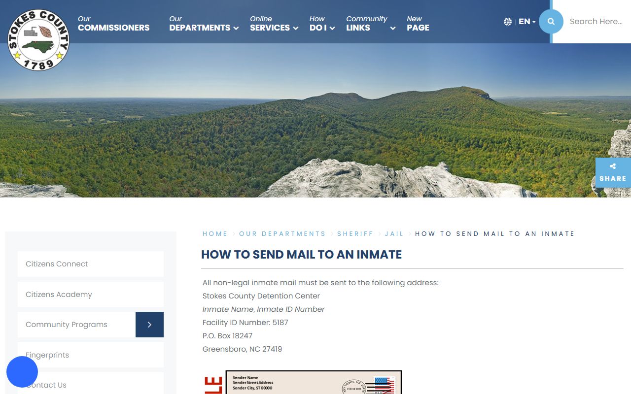 Stokes County inmate records scanned mail rules