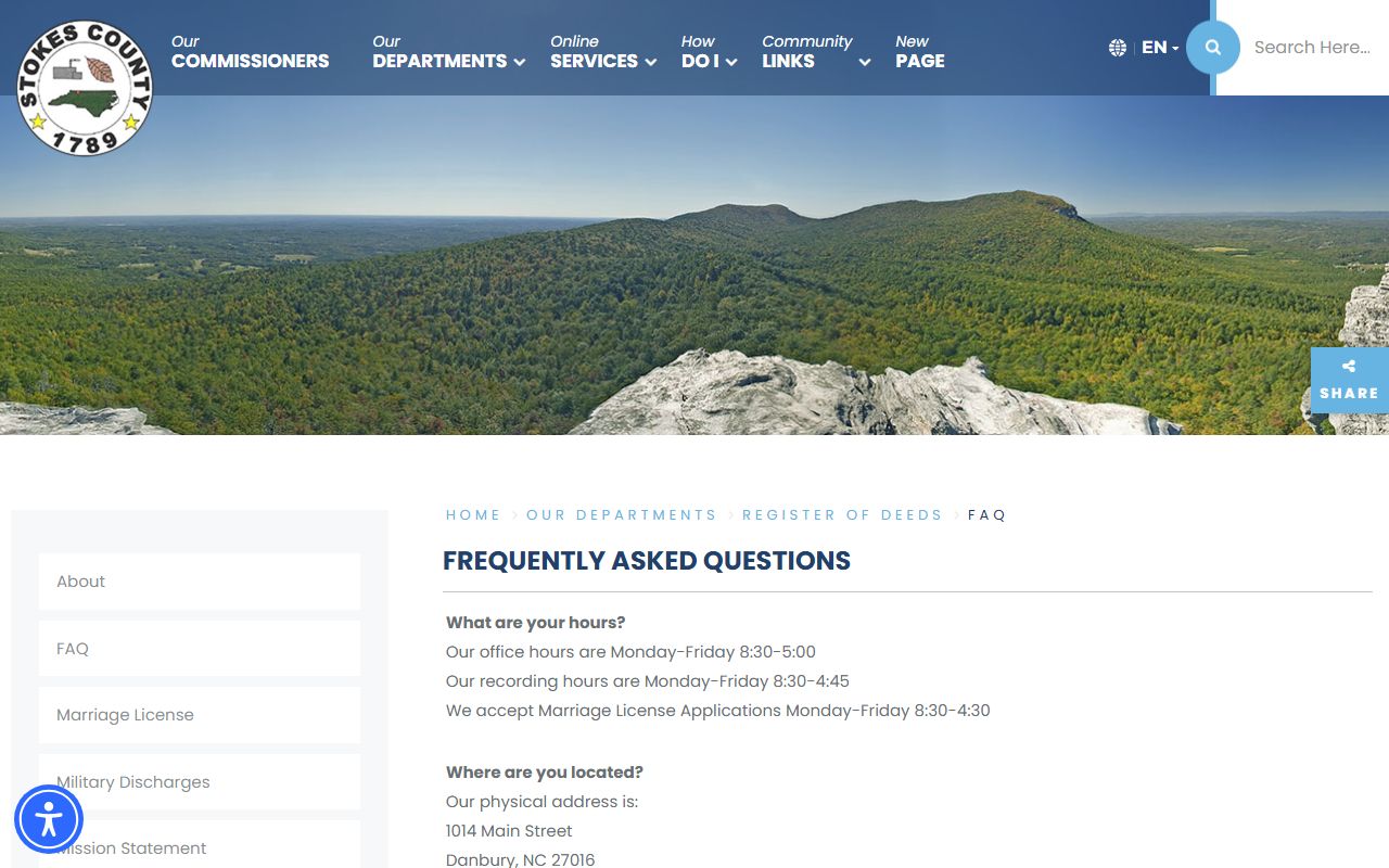 Stokes County Register of Deeds FAQ for marriage and divorce record questions