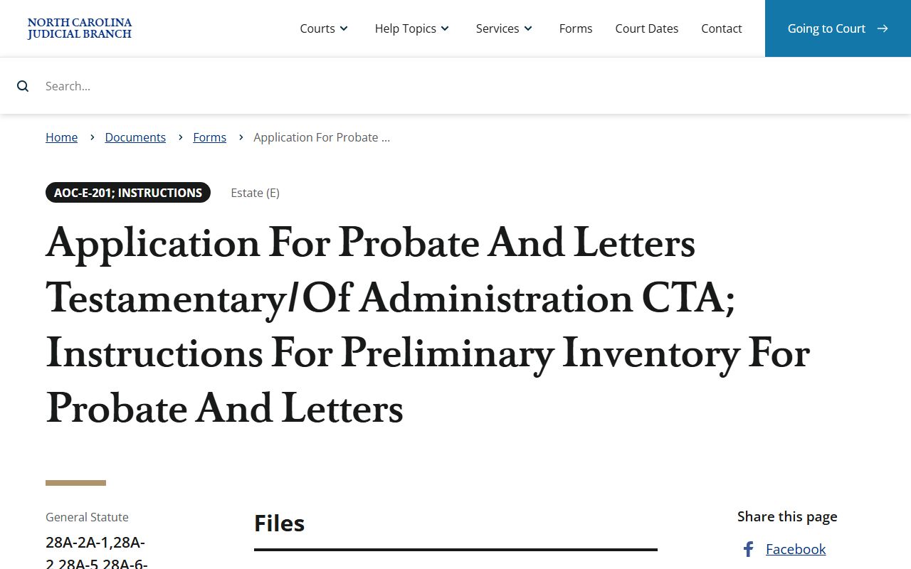 Stokes County probate records AOC-E-201 probate and letters form