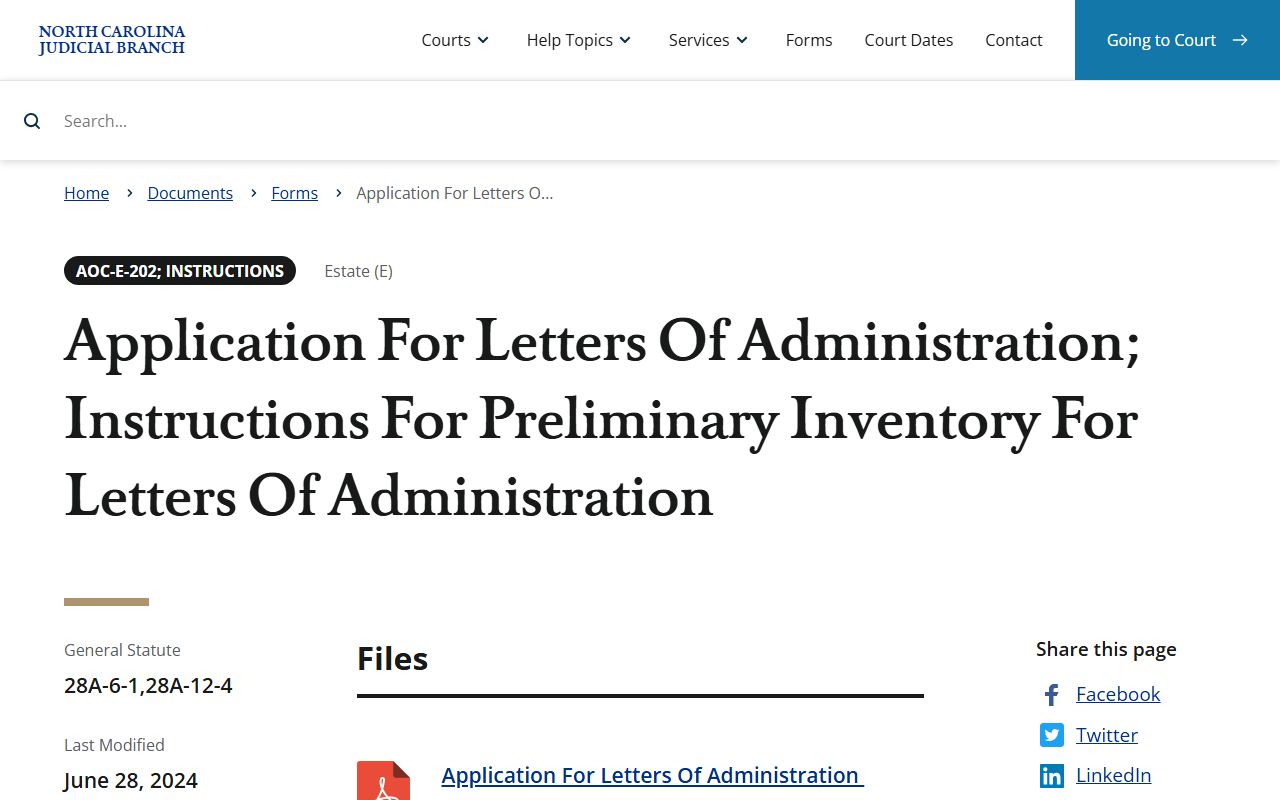 Stokes County probate records AOC-E-202 letters of administration form