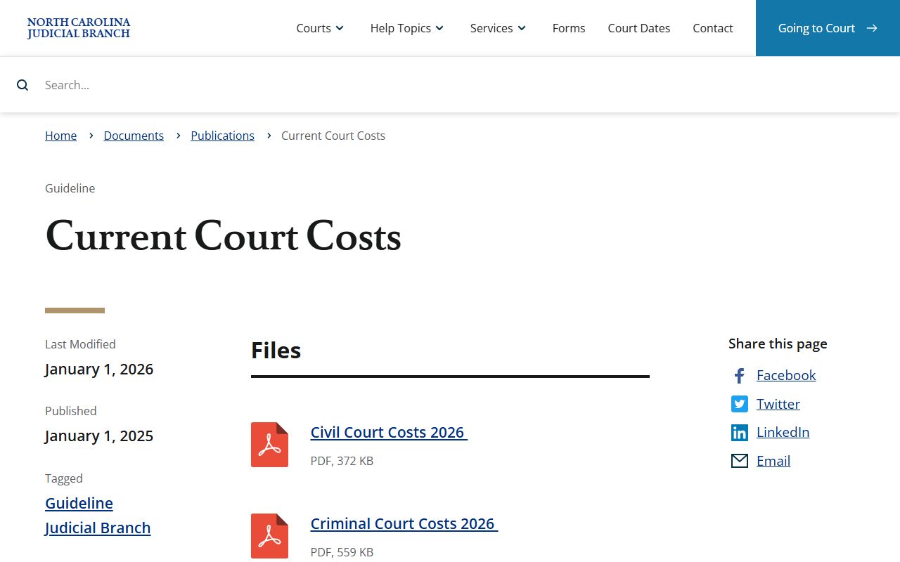 Stokes County traffic court records current court costs publication