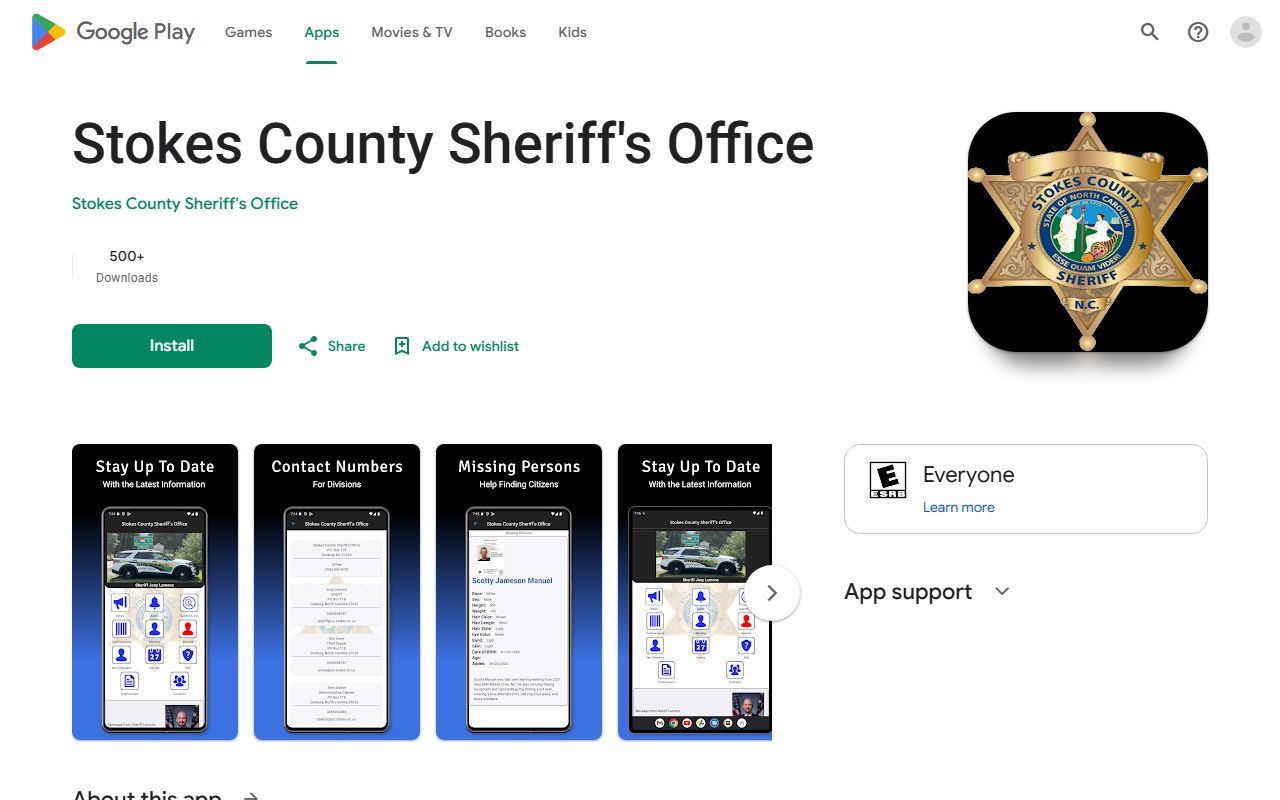 Stokes County warrant records sheriff app Google Play listing